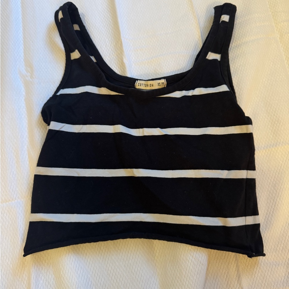 Cotton On Black and White Striped Crop Tank
